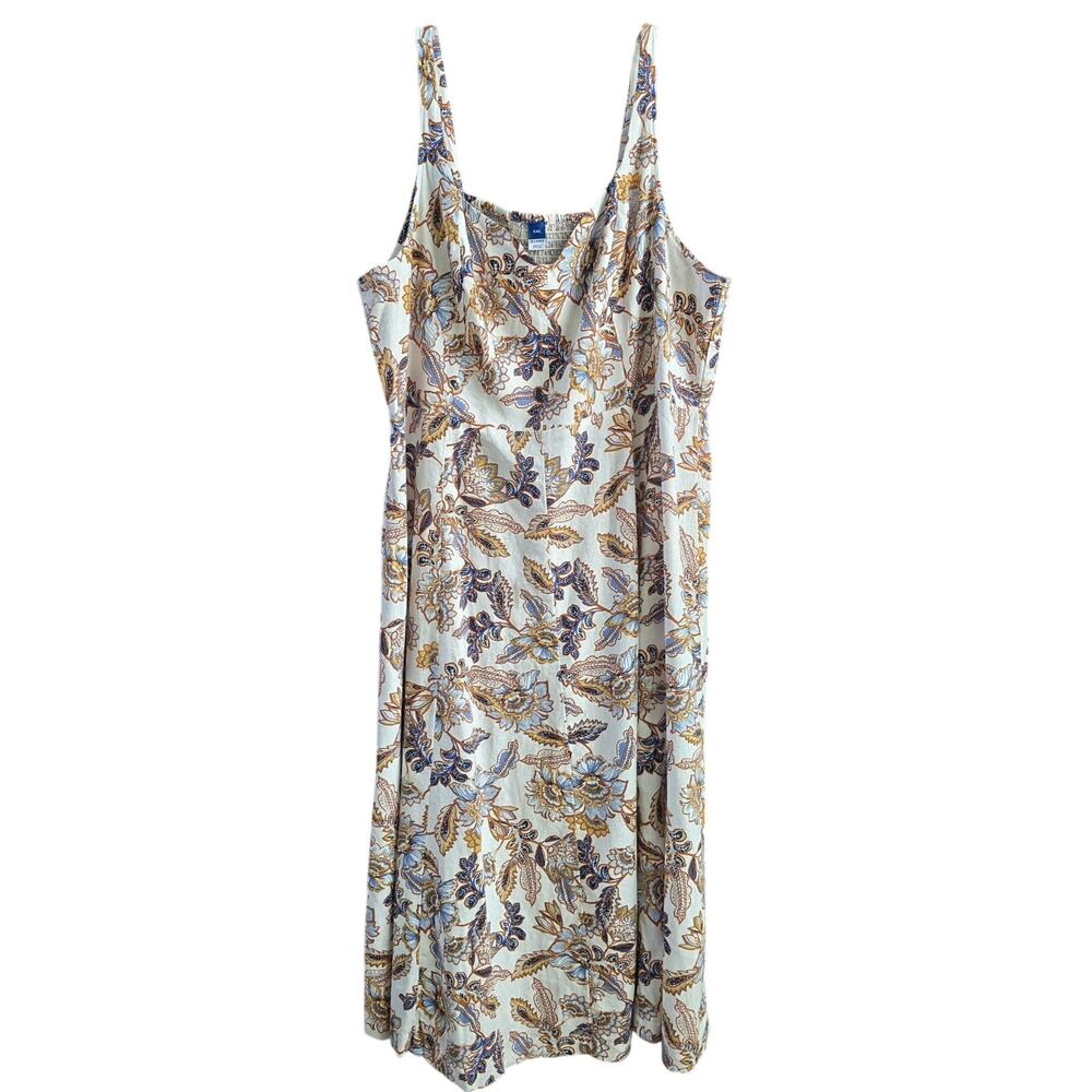 Old Navy Linen Blend Smocked Midi Sun Dress Womens XXL Brown Beige Floral